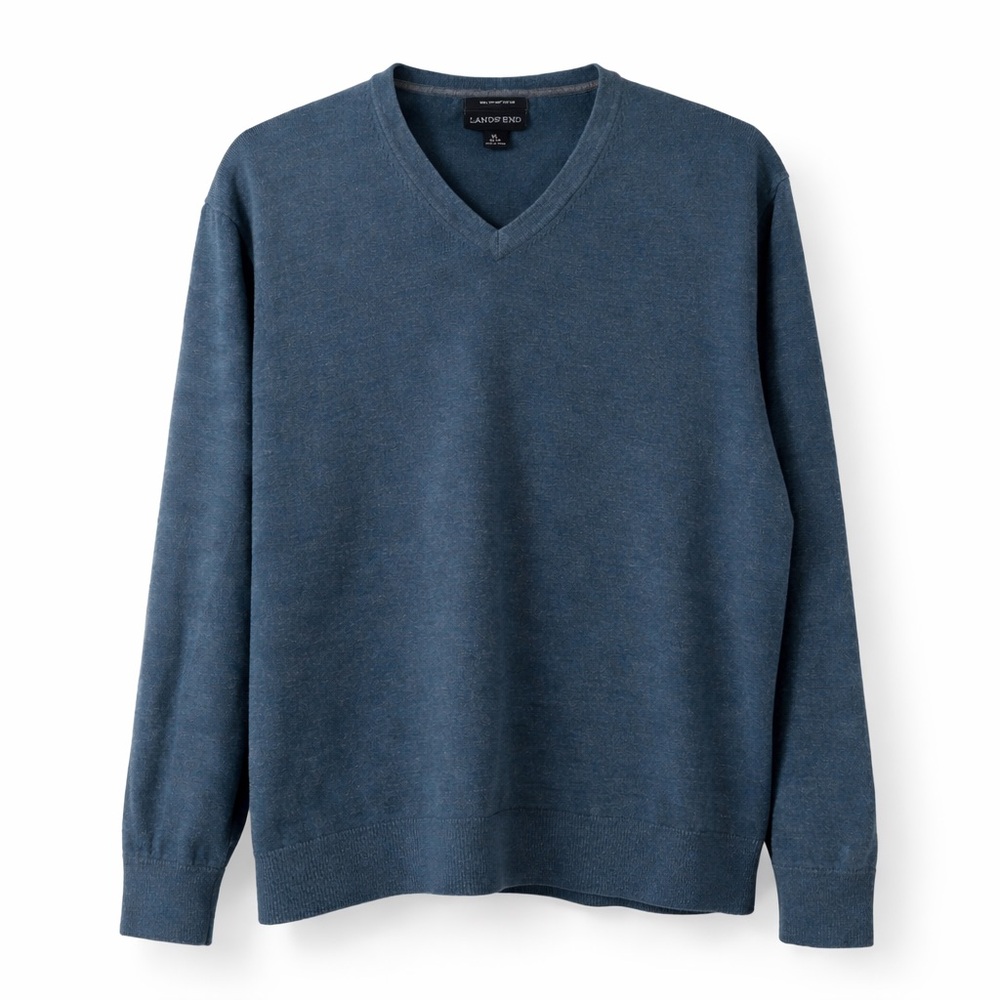 Lands’ End Supima Cotton V-Neck Sweater Blue XL